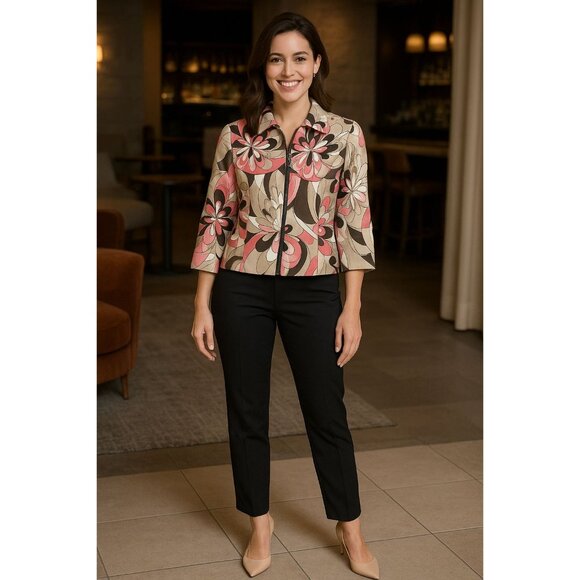 Maggy London Petite Size 6 Floral Print Zip Front Jacket 3/4 Sleeve - Picture 7 of 7